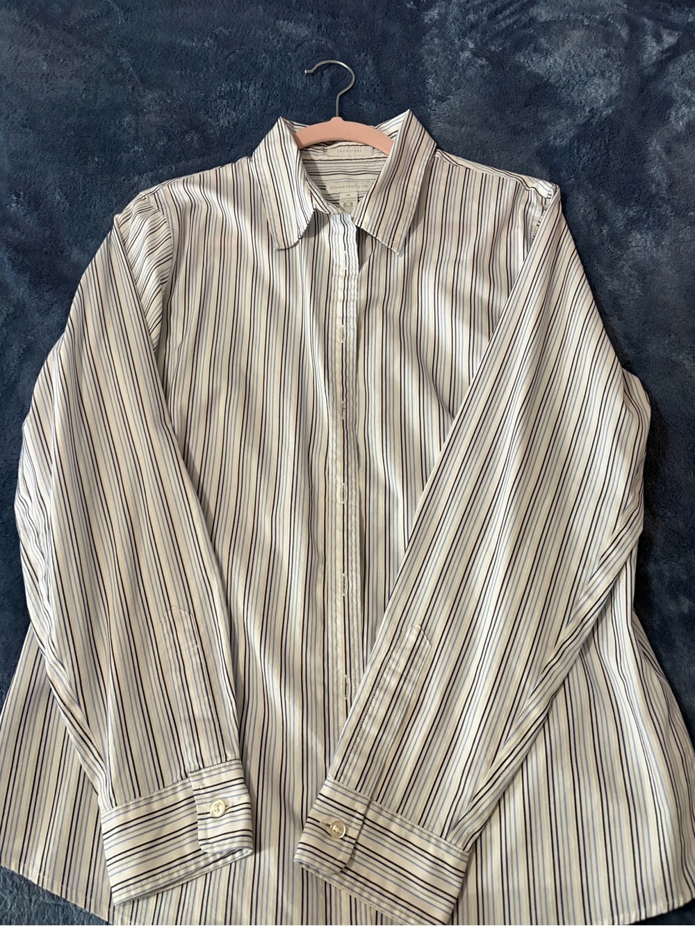 Charter Club Women's Striped Button-Up Blouse in White and Blue